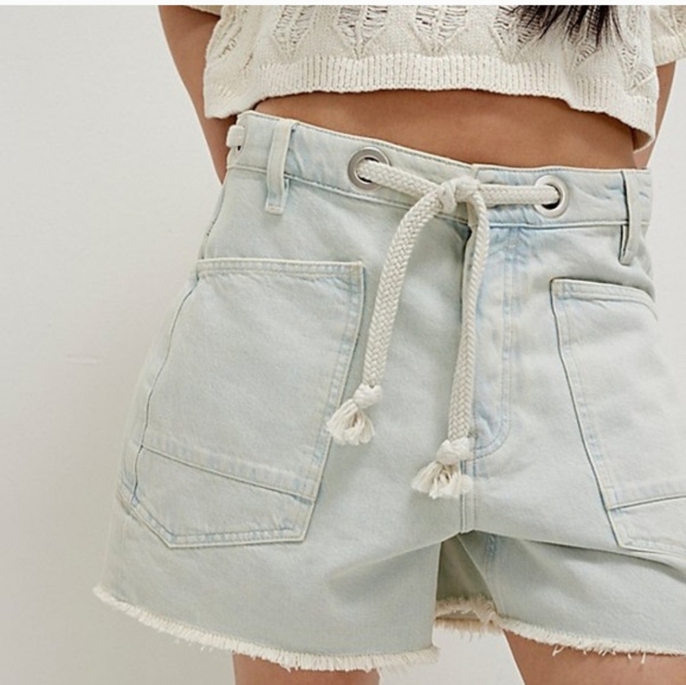 Light Blue Rope-Tie Denim Shorts - Women